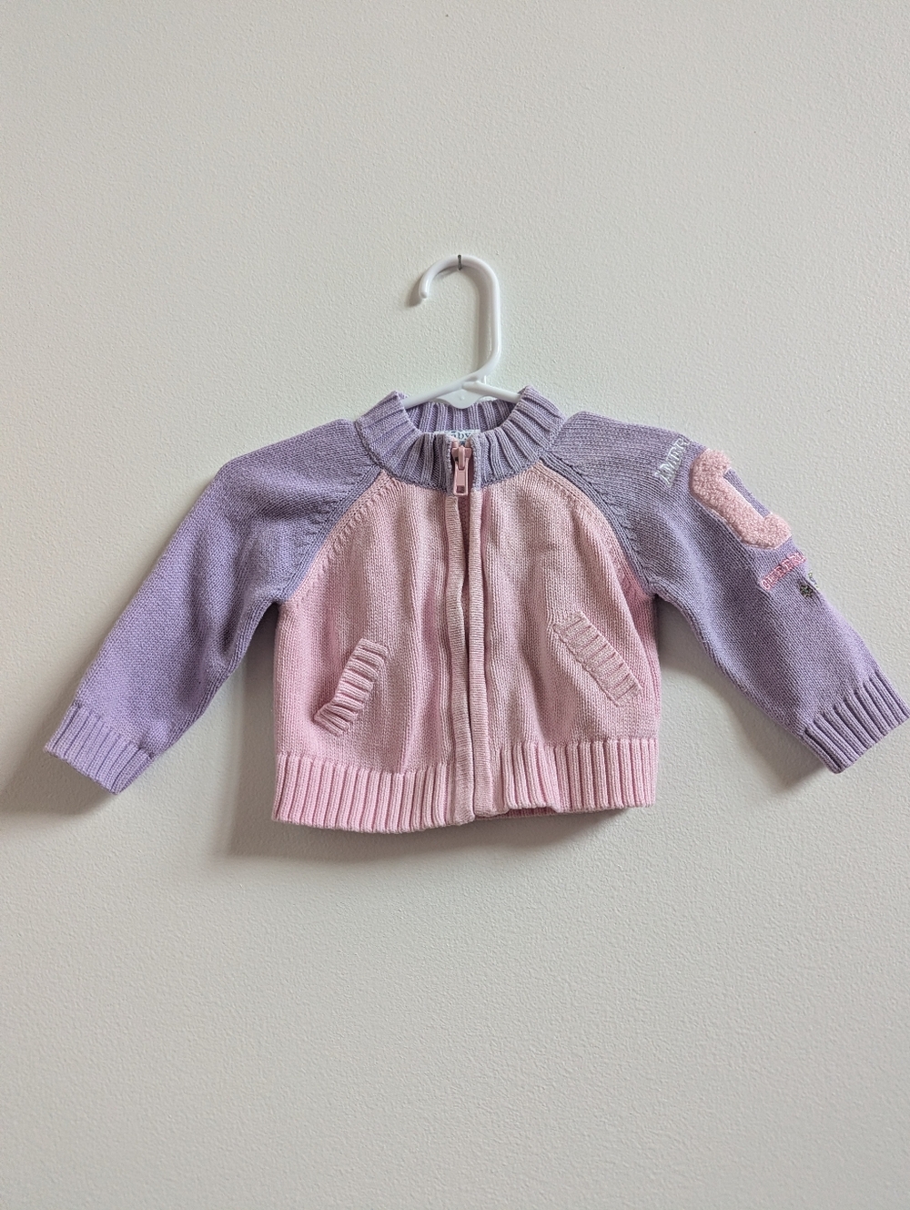 Vtg Baby Cherokee Sweater 3m Purple Pink Zip Cheerleader Y2K